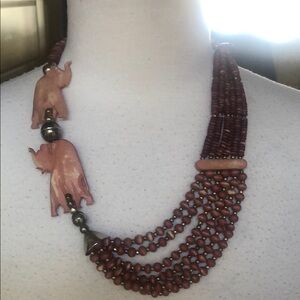 Handcrafted Elephant Bead Necklace - Tan and Brown
